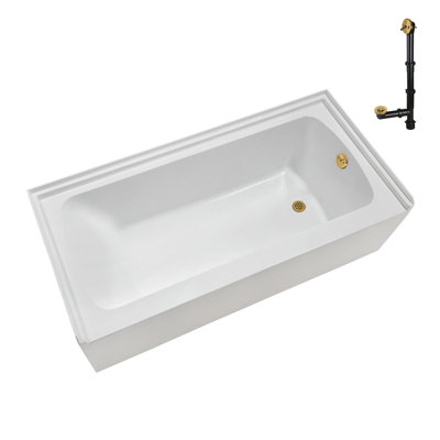 Baignoire en alcôve en acrylique blanc brillant avec drain extérieur 66 po x 32 po Streamline