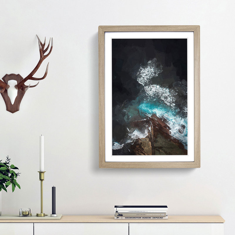 Coast of Australia in Abstract - Picture Frame Graphic Art Print, 48cm H x 36cm W x 2cm D, Oak Framed