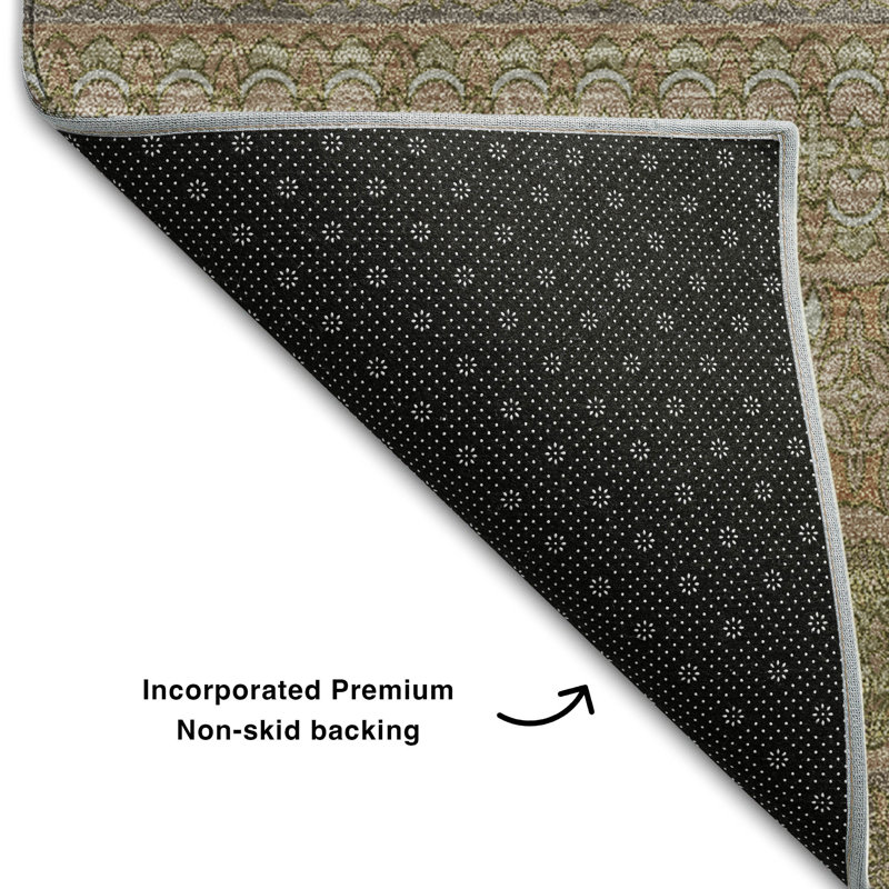 Khaki Rectangular Washable Synthetic Stripe Rug 1'8" x 2'6"