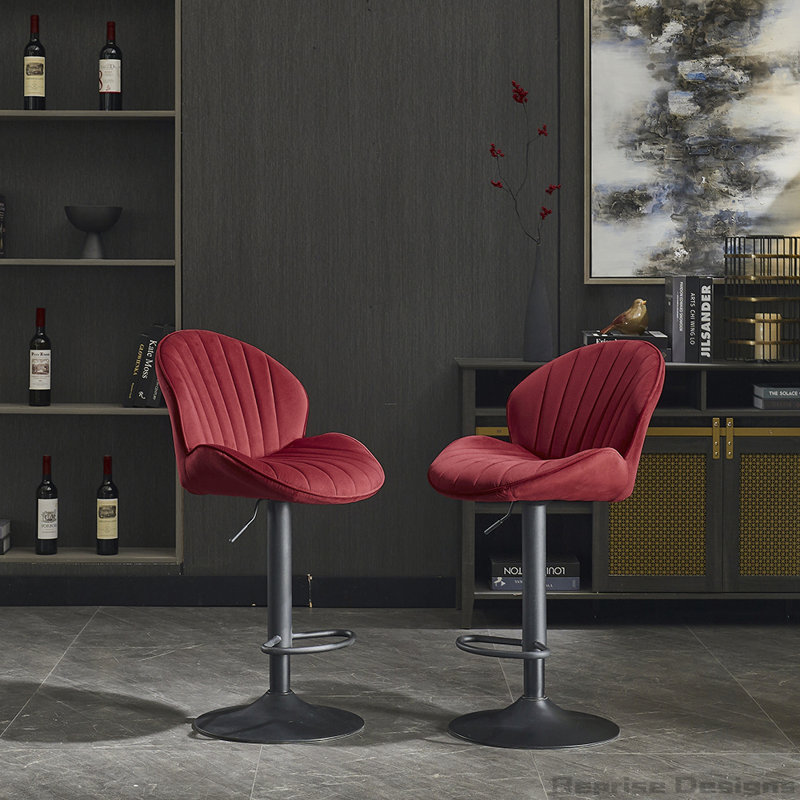 Adjustable Barstools with Back and Footrest,Set of 2, Red