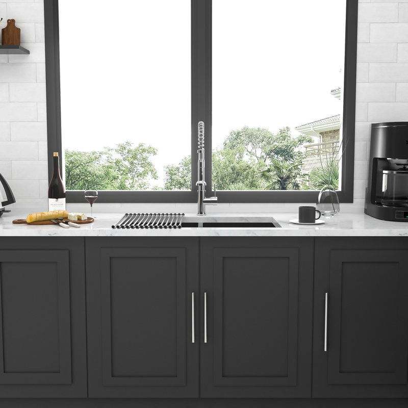 33"X19" Double Bowl  50/50  Undermount Gunmetal Black Kitchen Sink, 16 Gauge, 10" Deep, Hand - With Rear 3.5 Drain, X Grooves For Smooth Liquid Drainage, Sound Proofing Layers, Condensation Coating,