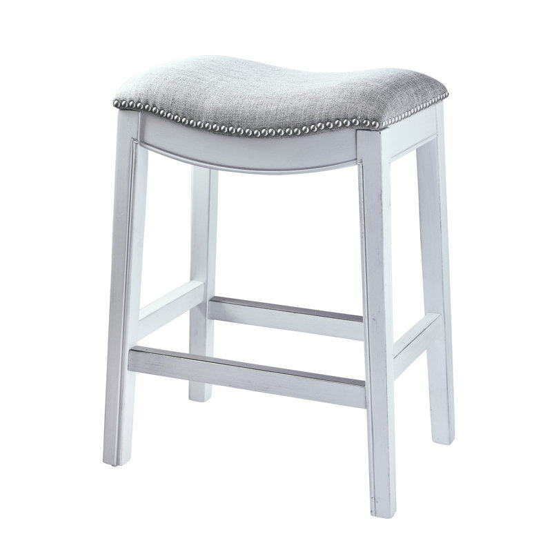 Goods Julian Wood Barstool with Faux-Leather Seat, Bar Stool (31" Seat Height), Gray/White