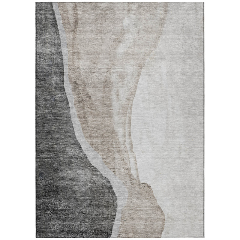 Tapis extérieur lavable abstrait gris anthracite et taupe 9 pi x 12 pi