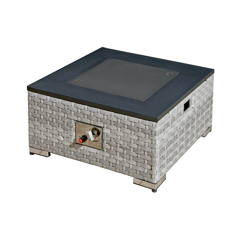 Icarus Rattan Firepit Coffee Table in Dove Grey with Iron Top