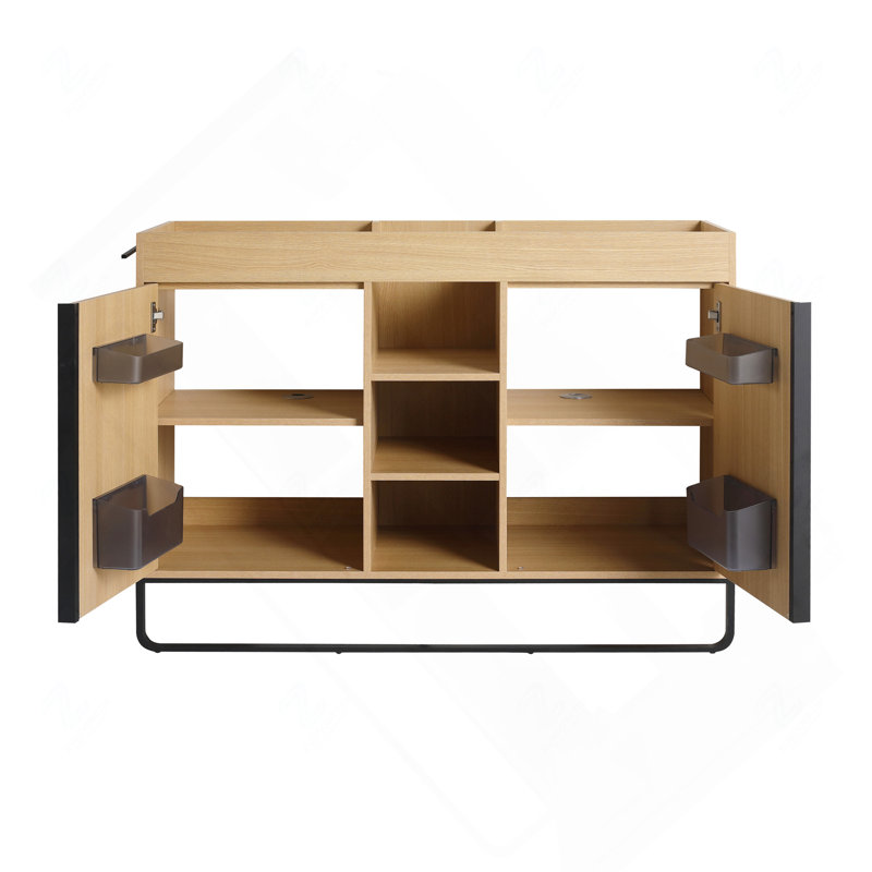 Meuble de rangement de salle de bain autoportant de 48 pouces avec 2 portes à fermeture en douceur et 3 étagères ouvertes (lavabo non incluse)