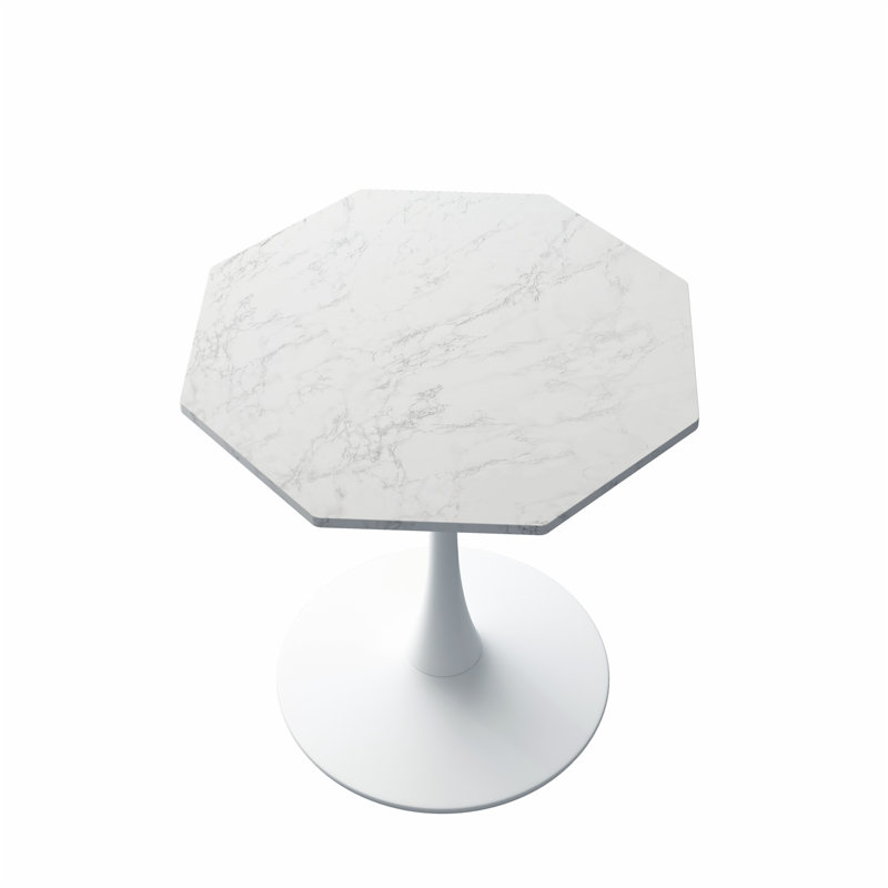 Modern Hexagonal Coffee Table with Sturdy Metal Base and MDF Top for Various Rooms, White Marble