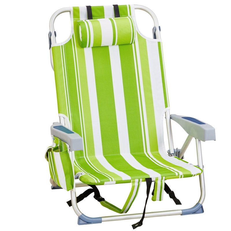 Aluminum Folding Backpack Beach Chair, Green/White
