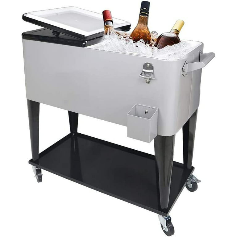 MeetingHome 80 Quarts Ice Chest with wheels, Silver