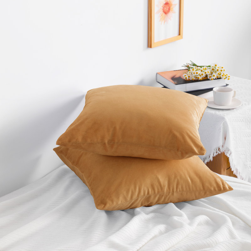 Square Zippered Throw Pillow Cover, Luxury Velvet Cover, Super Soft - NTBAY, Camel, 20" x 20" Pillowcase