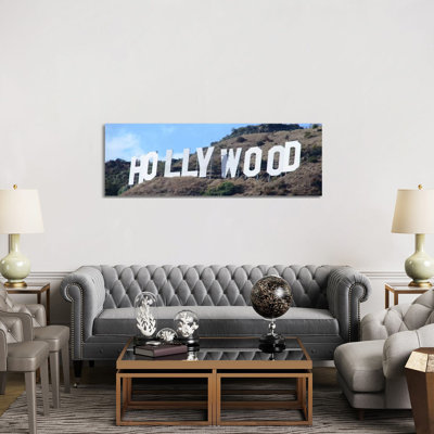Hollywood Panoramic Skyline Cityscape (Sign) - Wrapped Canvas Panoramic Print