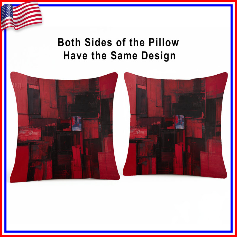 Coussins décoratifs rectangulaires rouges et noirs, 14 X 14 pouces