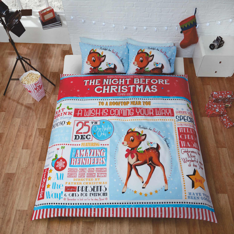 One Night Only Christmas Duvet Cover Set, King Duvet Cover + 2 Standard Pillowcases