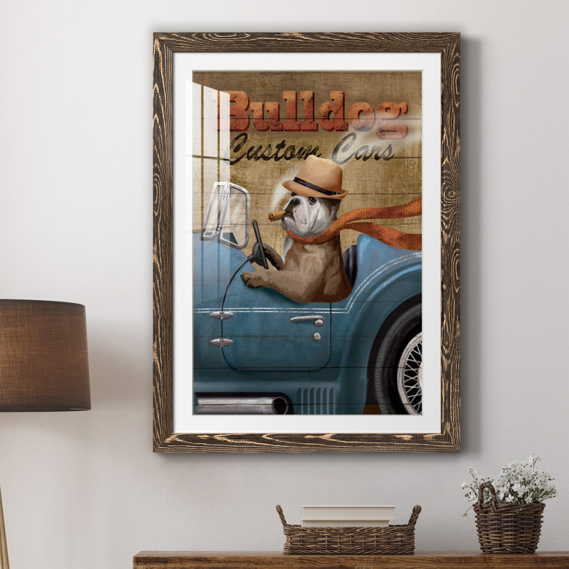 Bulldog, voitures personnalisées, cadre photo, H 44 po x l 31 po x P 1 po, Encadré de bois de noyer