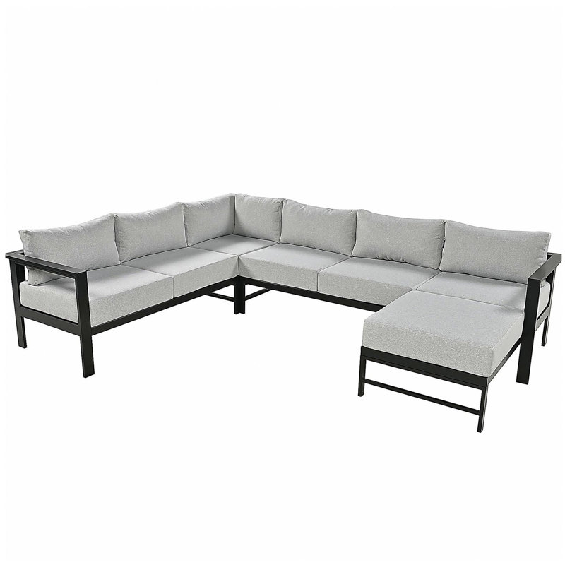 Ensemble de canapé modulaire d'extérieur en forme de U avec coussins ultra-épais de 5,9 po, canapé de conversation de patio toutes saisons avec structure en fer robuste, convient à la cour, au jardin, au bord de la piscine