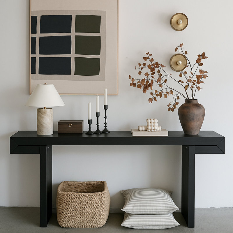 Console rustique 60 po, canapé d'entrée étroit, Noir
