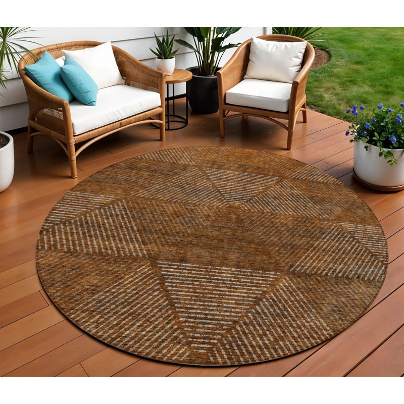 Tapis d'intérieur rond lavable en cuivre et beige 8 pi Terra Cotta