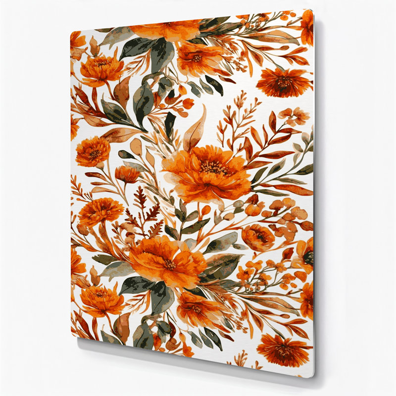 Aquarelle florale 55, art mural en métal brun, H 14 po x l 11 po