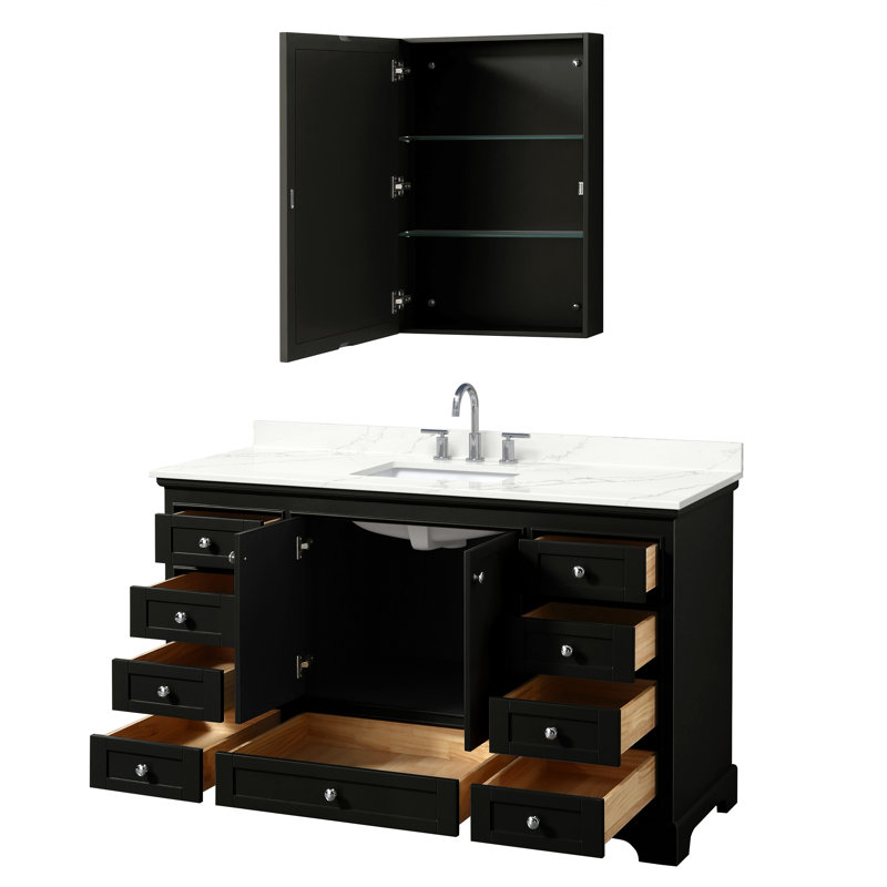 Ensemble de meuble-lavabo simple 60 po avec comptoir en quartz Deborah, Quartz Giotto, Espresso foncé, Chrome poli