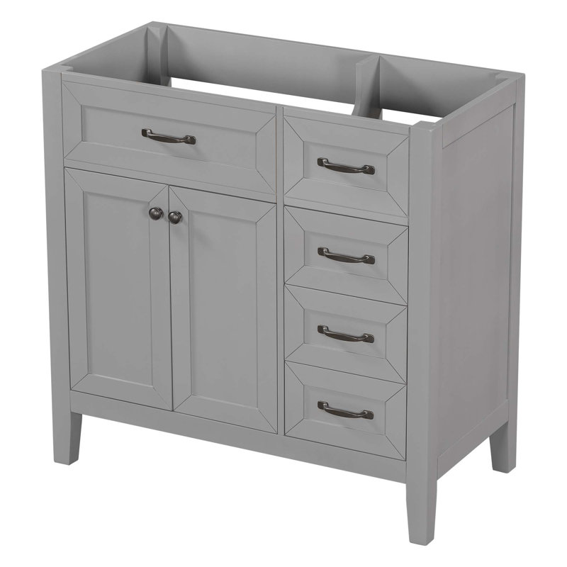 Meuble-lavabo 36 po sans lavabo, base d'armoire seulement, armoire de salle de bain avec tiroirs, structure solide et panneau de fibres à densité moyenne