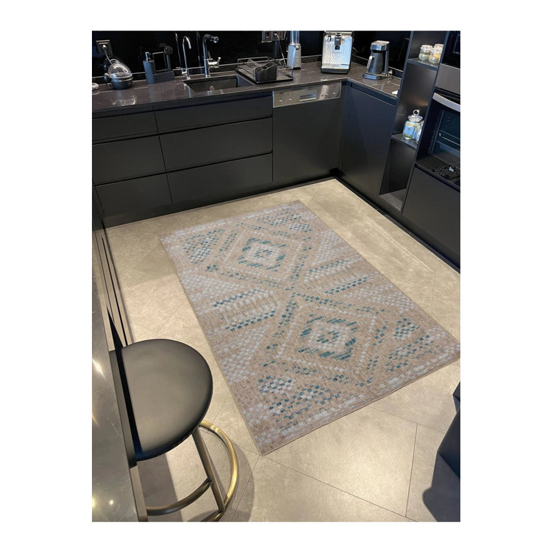 Diamond Framed Patterned Decorative And Woven Based Washable Carpet, Runner 3'4" x 9'11"