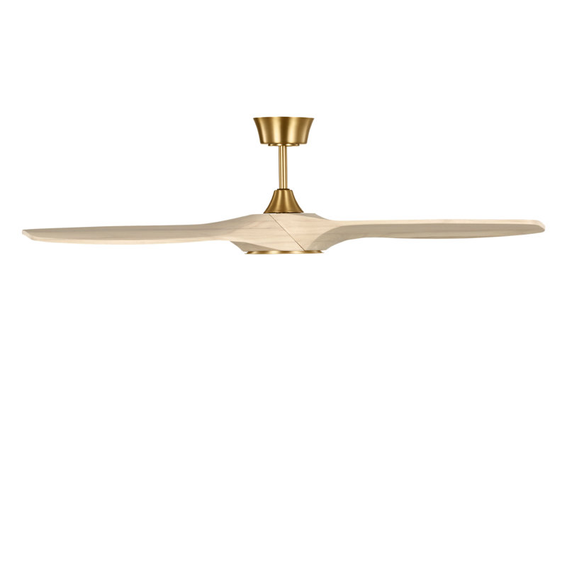 Selen Smart LED Ceiling Fan, Washed White Oak, 52" Wide, Burnished Brass