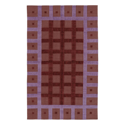 Kilim & Flat Weave Cotton Geometric Area Rug in Red, Purple