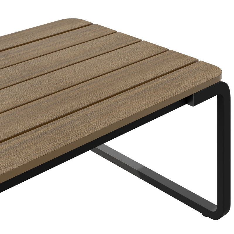 Rectangular Coffee Table with Slat Top & Aluminum Sled Base