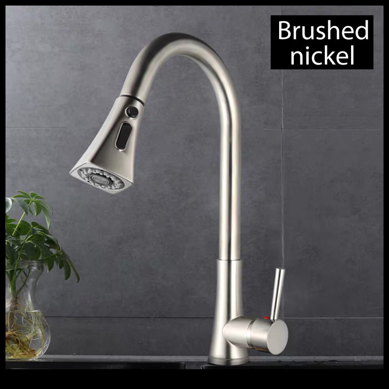 Robinet de cuisine à poignée simple rétractable, Nickel brossé
