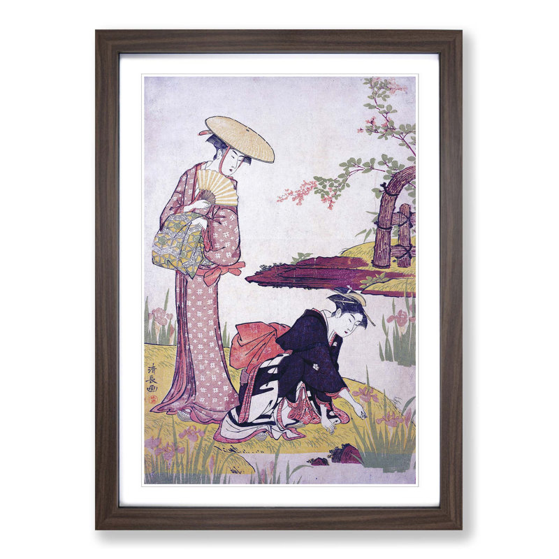 The Iris Garden by Torii Kiyonaga - Picture Frame Painting Print, 48cm H x 36cm W x 2cm D, Walnut Framed