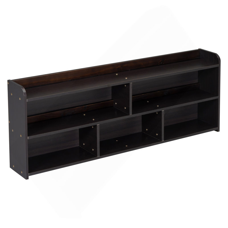 Lit double avec tête de lit bibliothèque, tiroirs de rangement sous le lit et étui de rangement pour bout de lit, espresso