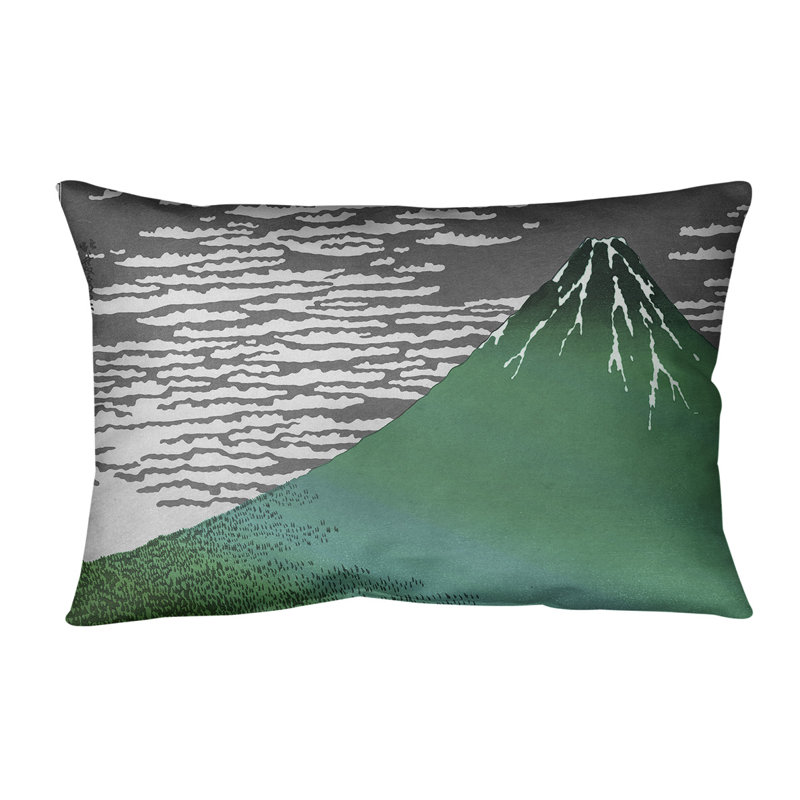 Coussin lombaire à vent clair katsushika hokusai, fine, Vert, Faux lin
