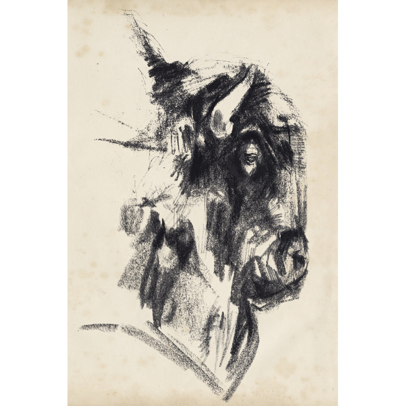 Bison Head Gesture I by Jennifer Paxton Parker - Drawing, 30 cm H x 20 cm W, Black Floater Framed