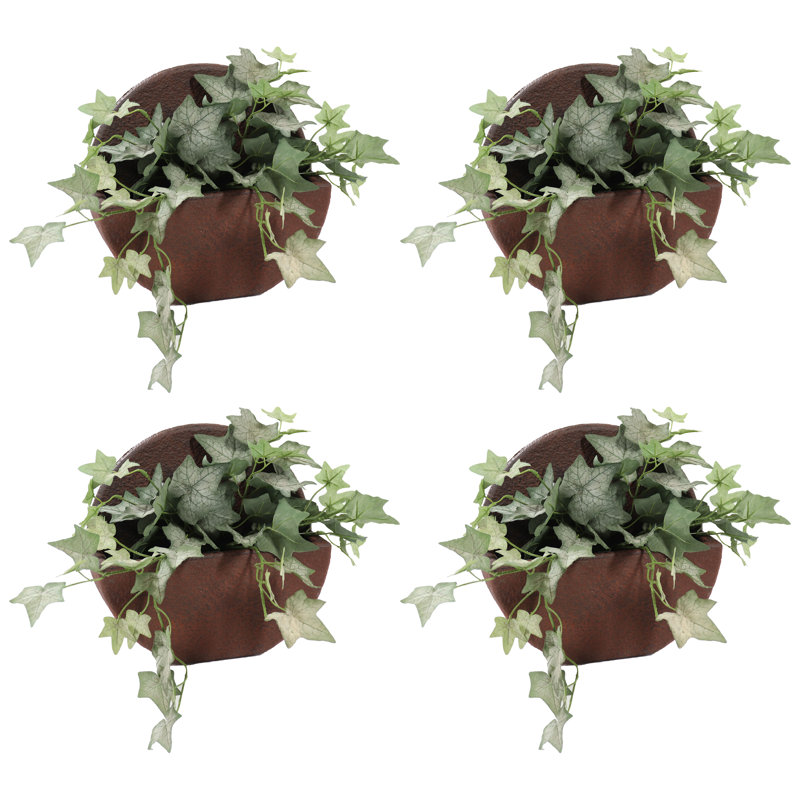 Markki Round Brown Polyresin Wall-Hanging Planter Pot - 12" x 4" x 11.5" - Set of 4, 4