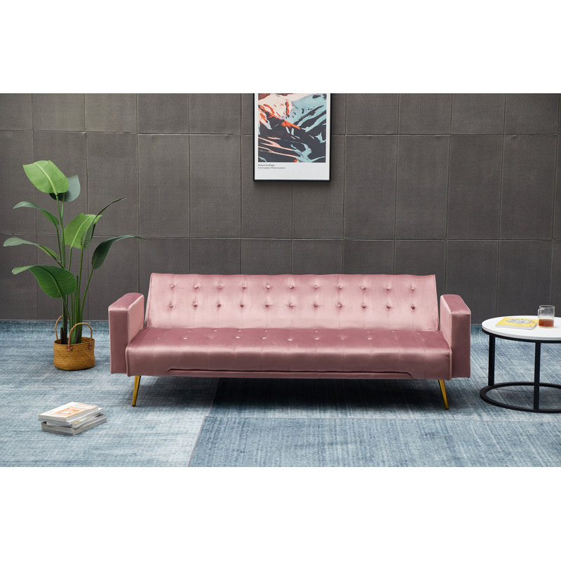 Amalyn 75.2'' Velvet Reclining Sleeper Sofa, Rose Velvet