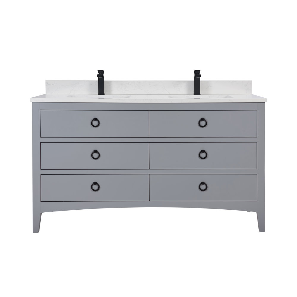 Newnam 60" Oak Double Bathroom Vanity, Black, Cadet