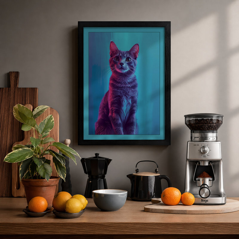 Pop Art Cat Modern - Framed Print, A2 - 59.4 x 42.0 cm, Black