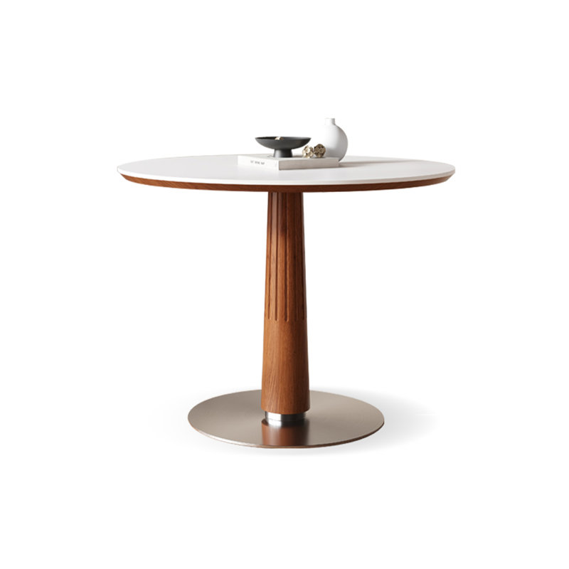 White Round Sintered Stone Dining table, 29.53"H x 31.5"L x 31.5"W, White