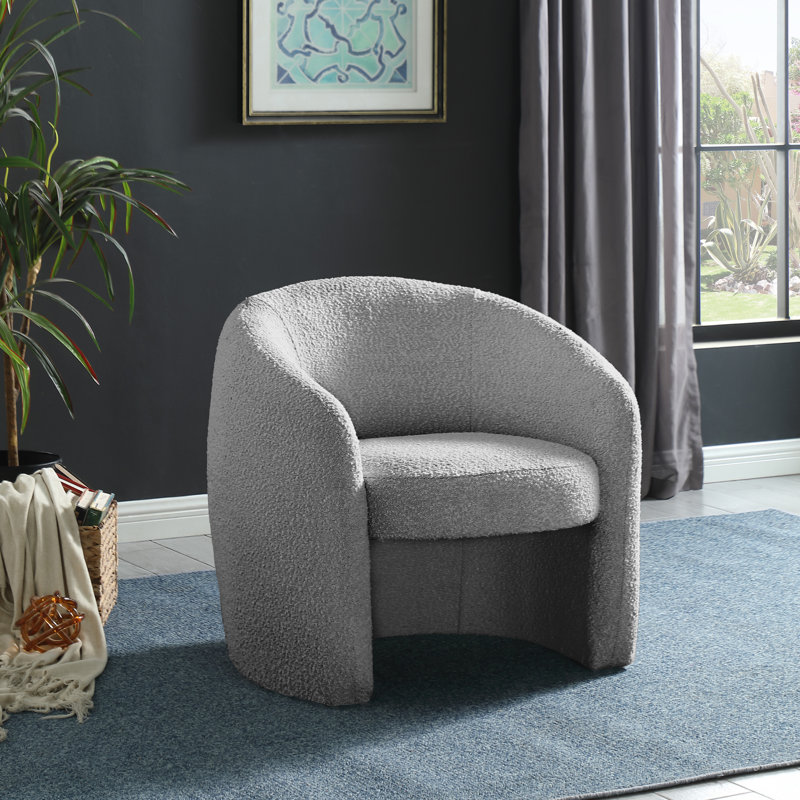 Acadia Upholstered Barrel Chair, Grey Boucle Fabric