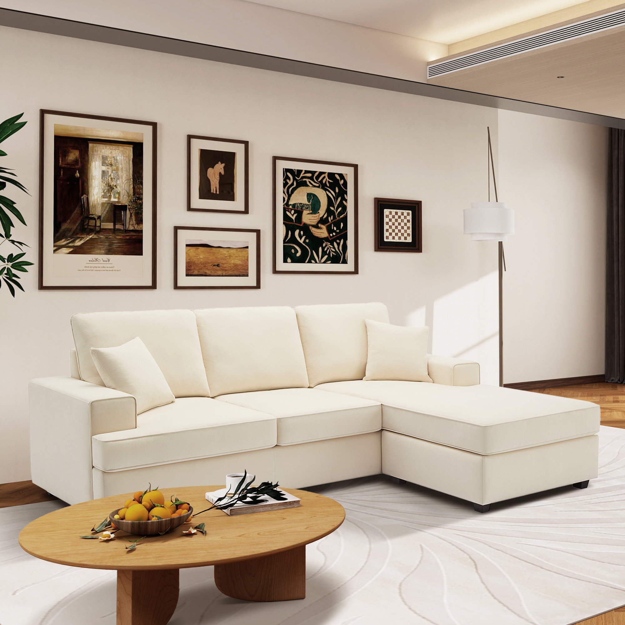 Alden 100'' Upholstered L shape Sofa with Convertible Chaise, Cream