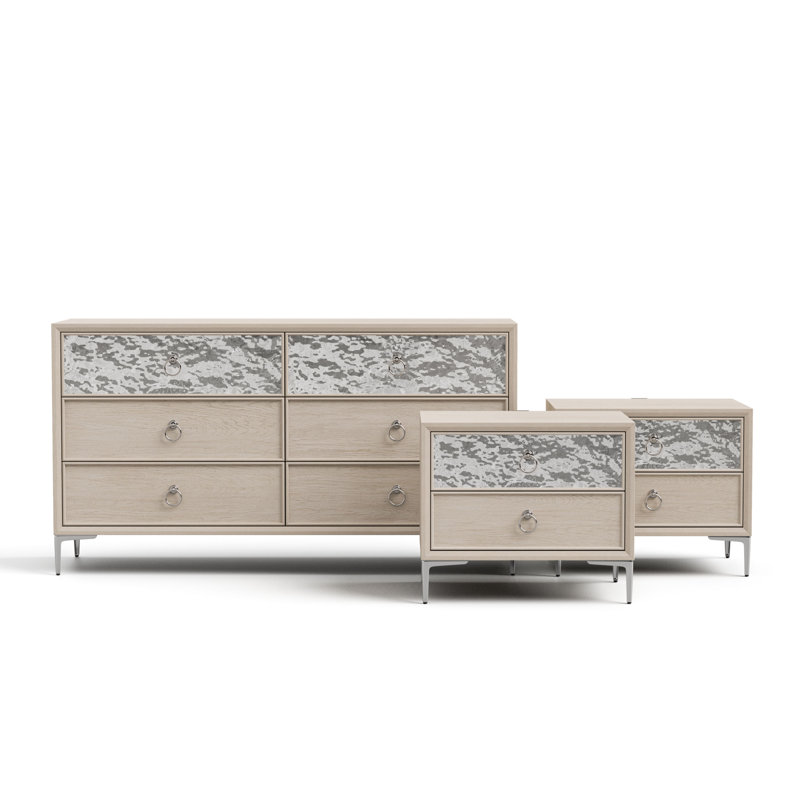 Ensemble de chambre à coucher 3 pièces Clayberg (2 tables de chevet + 1 Dreser), Chêne naturel, 3 Pcs: Dresser; 2 Nightstands