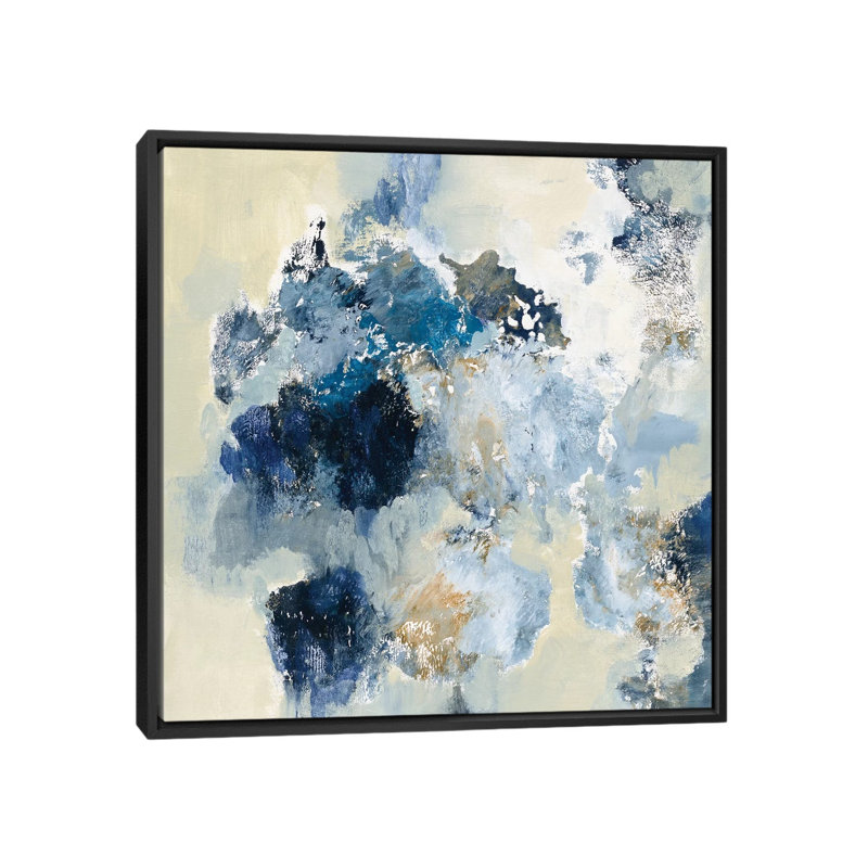 «Indigo» par Silvia Vassileva - impression, H 37 po x l 37 po x P 1,5 po, Toile avec cadre noir, Pas de tapis