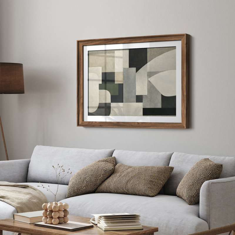 «Geometric Neutral Abstract Blocks», composition minimaliste moderne encadrée 26 po x 36 po
