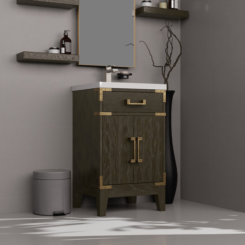 32,93 po Grand meuble-lavabo en chêne brun avec comptoir et robinet en acrylique - centre de table de salle de bain surélevé 91,22 lb