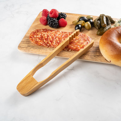 Restaurantware-7 Inch Wood Serving Tongs, 10 Ridged Wooden Toaster Tongs - Disposable, For Cheese, Muffin, Fruits, Bacon, And Bread, Natural Bamboo Wooden Kitchen Tongs