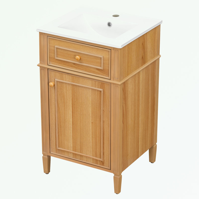 Meuble-lavabo de salle de bain avec lavabo, pieds en bois et tablette réglable