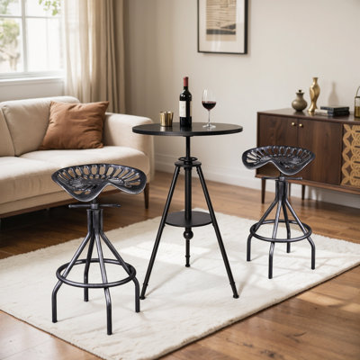 Ensemble de 3 tables de bar et chaises Rustic Industrial Furniture - 32,28 à 39,37 po de hauteur, colonne romaine et tabourets de bar pivotants réglables