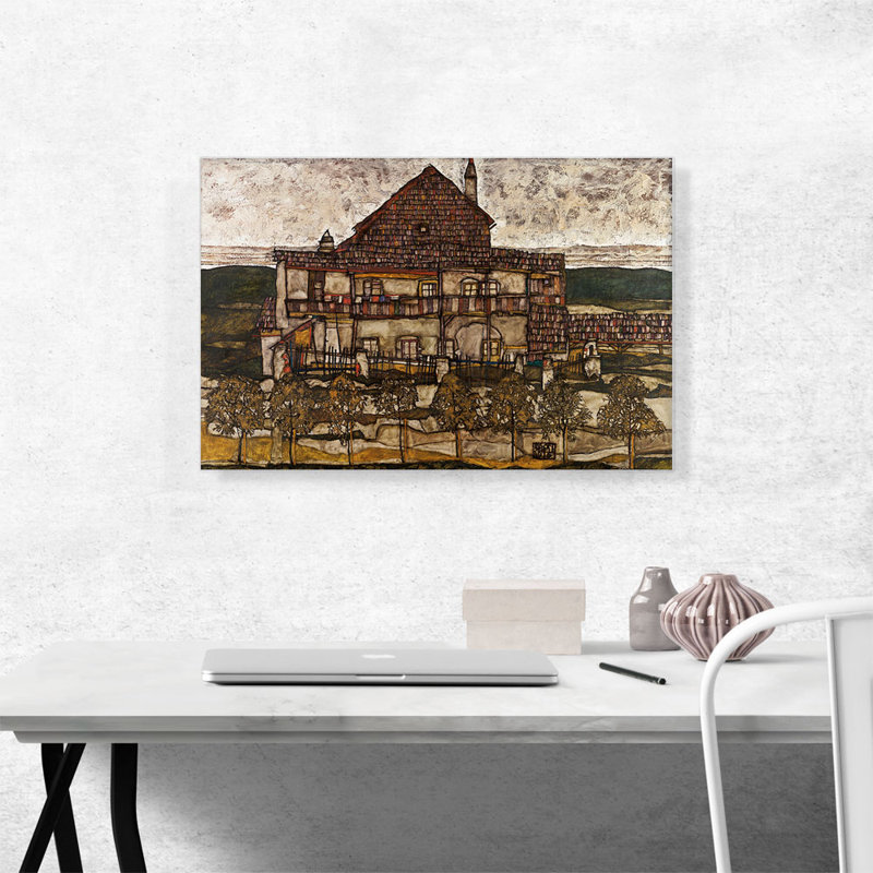 Maison avec bardeaux 1915 par Egon Schiele - reproduction d'art sur toile tendue, H 18 po x l 26 po x P 0,75 po