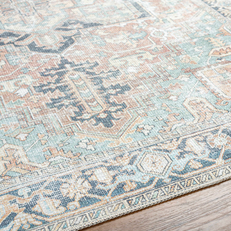 Hodnett Oriental Blue/Ivory Machine Washable Area Rug, Rectangle 8'10" x 12'
