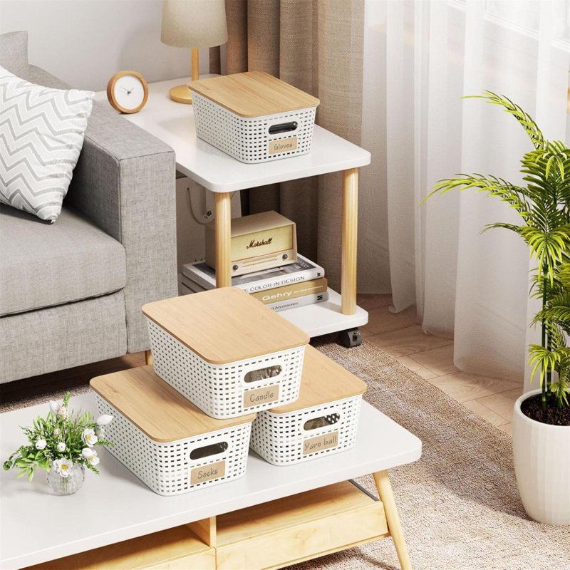 Boîte de rangement en plastique pour poire avec couvercle en bambou