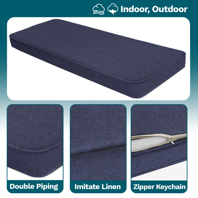 Ebern Designs 2" H Custom Bay Window Bench/Window Seat Cushion, 75D High-Resilience Foam, Indoor/Outdoor Use, Dark Blue
